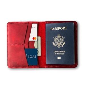 PEGAI Standard Full Grain Crazy Horse Leather Passport Holder in Pike (Rose)